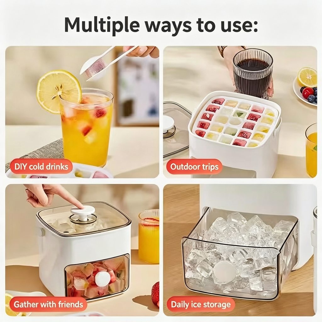 Ice Cube Mold Food Grade Ice Box Style With Lid Large Capacity Refrigerator Ice Storage Household Press Ice Tray