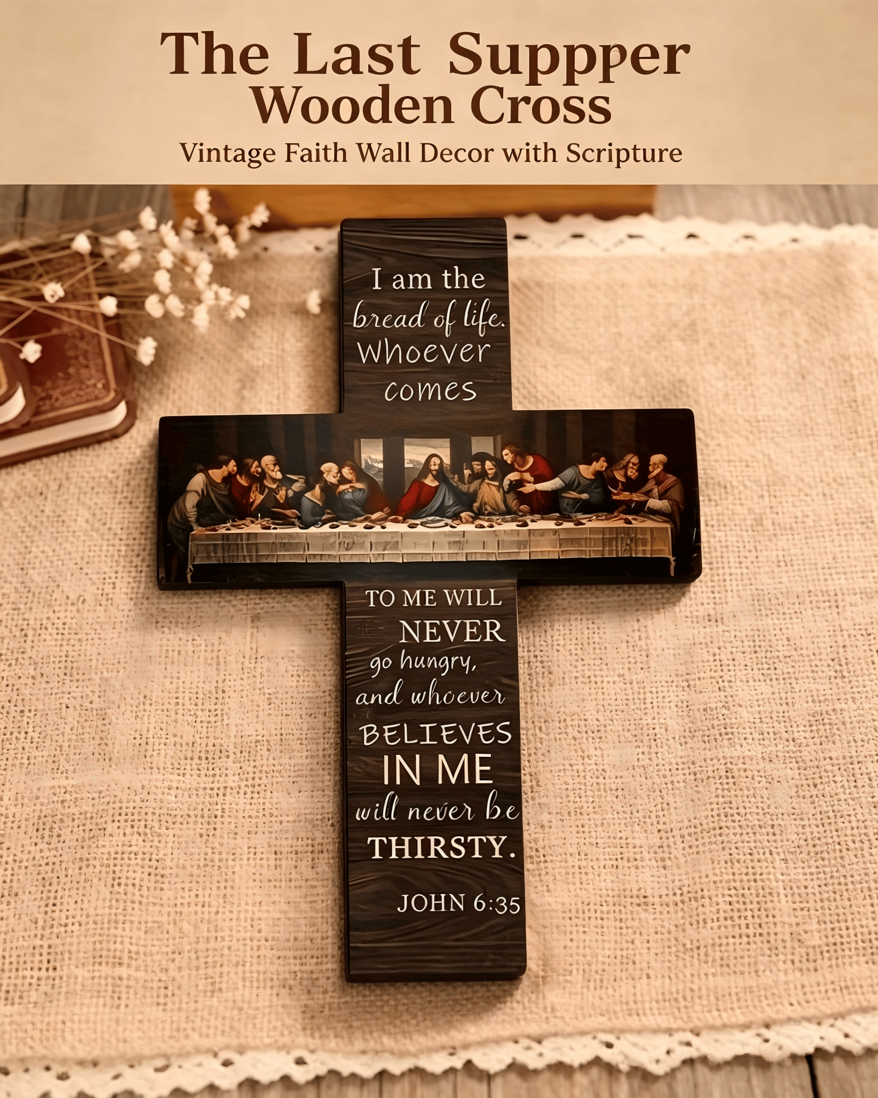 The Last Supper Vintage Wooden Cross Wall Decor