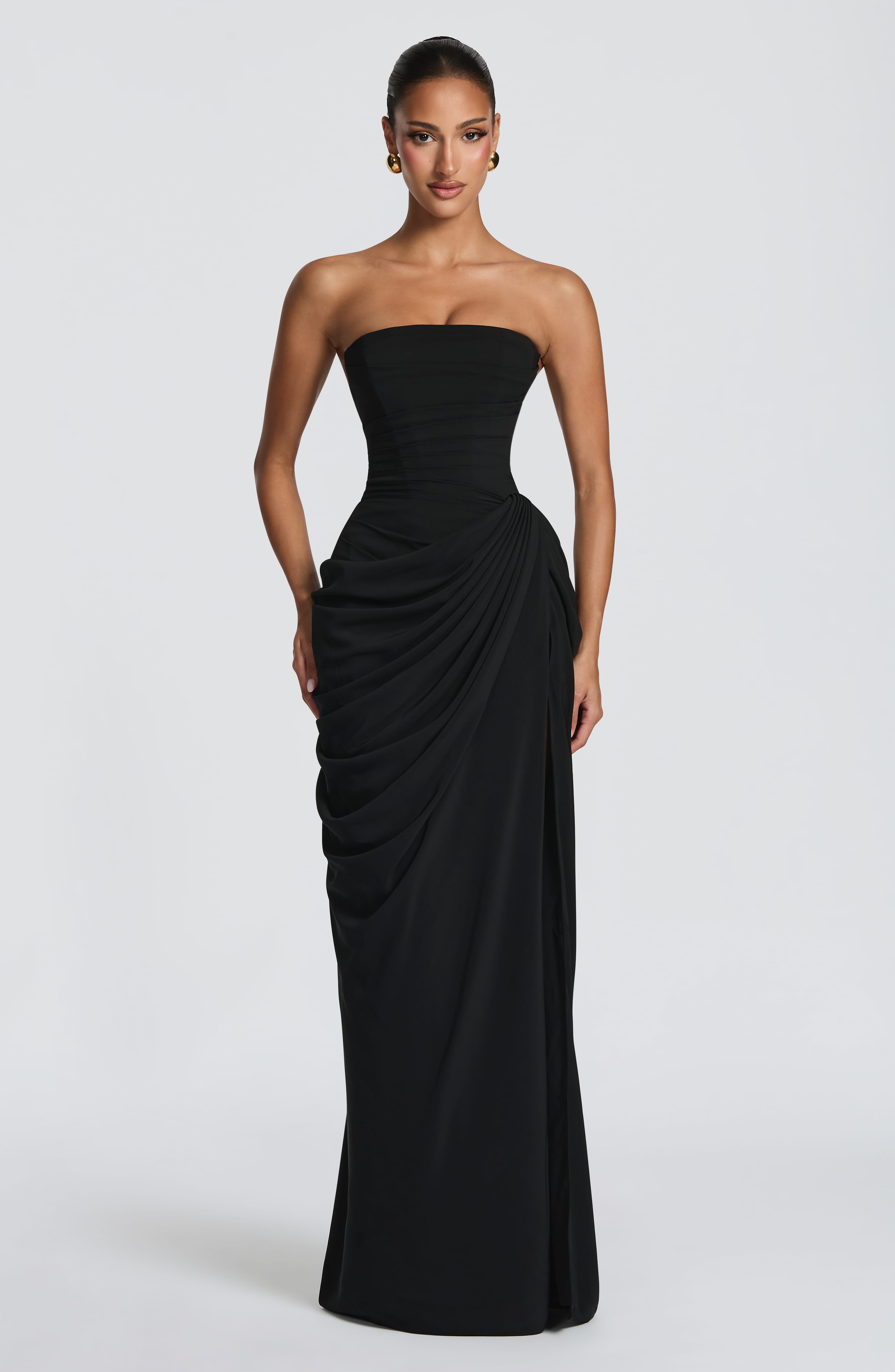 Strapless chiffon maxi dress