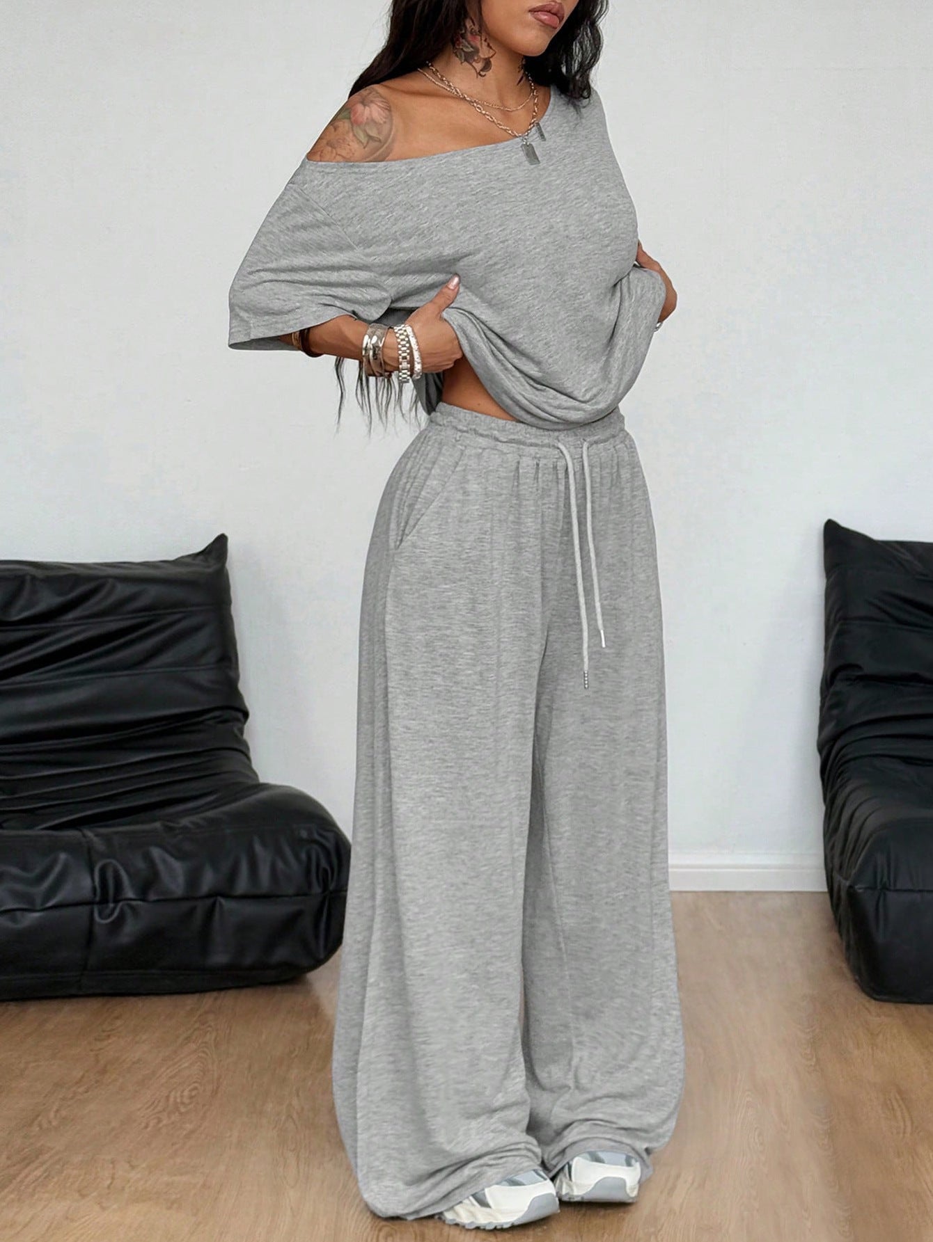 Off-Shoulder Luxe Loungewear Set